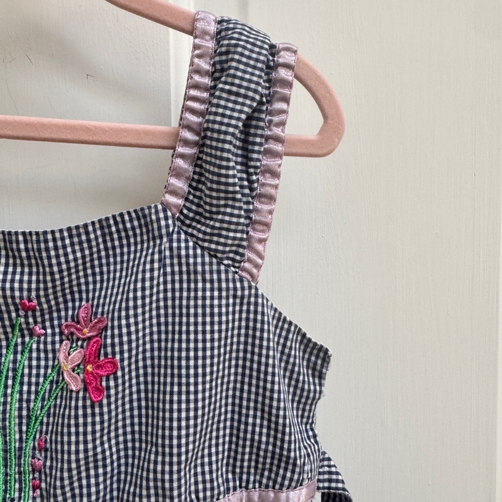 KRU Toddler Girl Size 4 Gingham Floral Vintage Sleeveless Checkered Dress - Picture 3 of 8